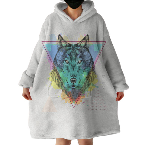 Image of Colorful Splash Watercolor Wolf   SWLF4299 Hoodie Wearable Blanket