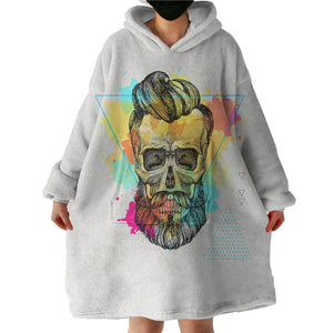 Pastel Watercolor Splash Barber Skull SWLF4306 Hoodie Wearable Blanket