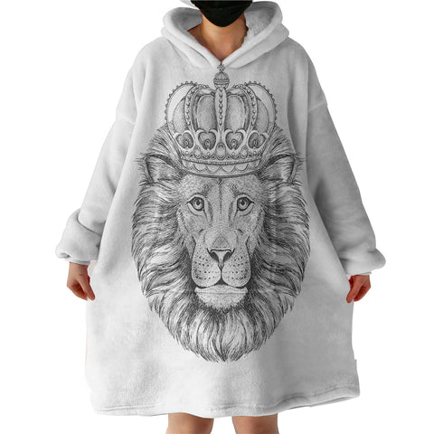 Image of B&W King Crown Lion  SWLF4320 Hoodie Wearable Blanket