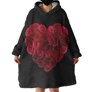 Roses in Heart Pattern SWLF4329 Hoodie Wearable Blanket