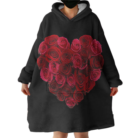 Image of Roses in Heart Pattern SWLF4329 Hoodie Wearable Blanket