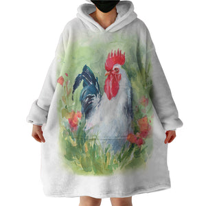 White Chicken Watercolor Painting SWLF4331 Hoodie Wearable Blanket