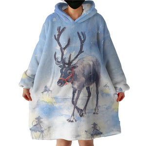 Snow Little Deer Watercolor Painting SWLF4332 Hoodie Wearable Blanket