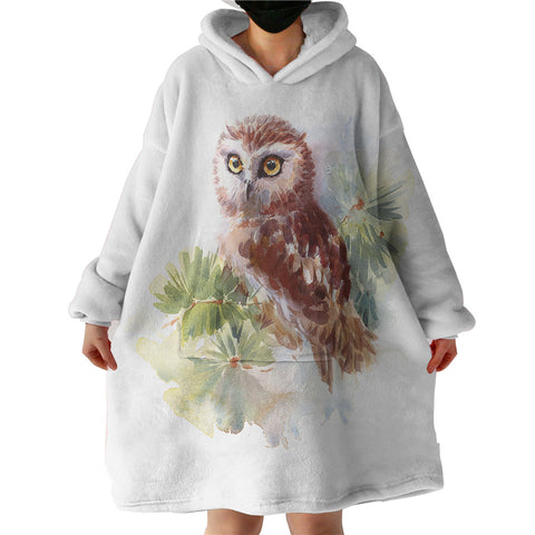 Image of Owl On Tree Watercolor Painting SWLF4397 Hoodie Wearable Blanket