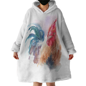 Rooster White Theme Watercolor Painting SWLF4399 Hoodie Wearable Blanket