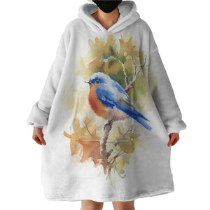 Blue Sparrow White Theme Watercolor Painting SWLF4401 Hoodie Wearable Blanket