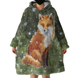 Female Fox In Snow Watercolor Painting SWLF4402 Hoodie Wearable Blanket