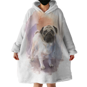 White Pug Colorful Theme Watercolor Painting SWLF4403 Hoodie Wearable Blanket