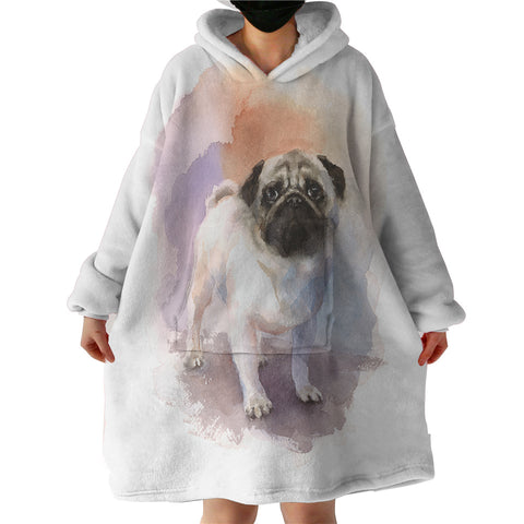 Image of White Pug Colorful Theme Watercolor Painting SWLF4403 Hoodie Wearable Blanket