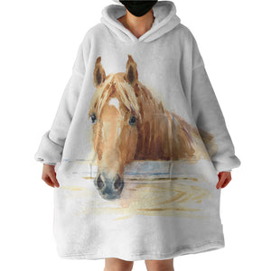 Brown Horse Watercolor Painting SWLF4406 Hoodie Wearable Blanket