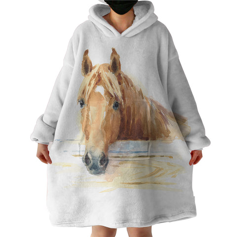 Image of Brown Horse Watercolor Painting SWLF4406 Hoodie Wearable Blanket