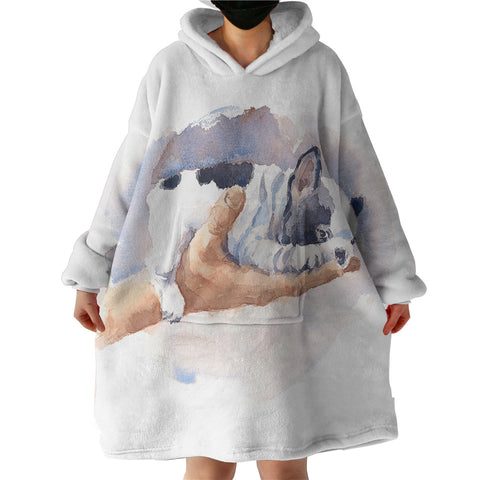 Image of Dairy Pug On Hand Watercolor Painting SWLF4407 Hoodie Wearable Blanket