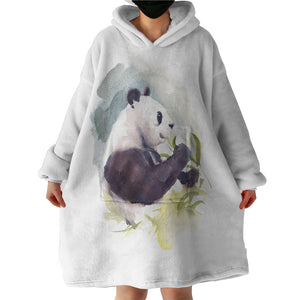Panda and Flowers Watercolor Painting SWLF4412 Hoodie Wearable Blanket