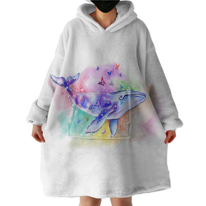 Galaxy Whale Colorful Background Watercolor Painting SWLF4413 Hoodie Wearable Blanket