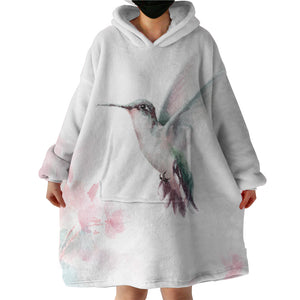 Flying Green Sunbird Watercolor Painting SWLF4415 Hoodie Wearable Blanket