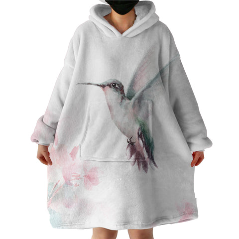 Image of Flying Green Sunbird Watercolor Painting SWLF4415 Hoodie Wearable Blanket