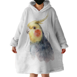 Yellow & Black Parrot White Theme Watercolor Painting SWLF4417 Hoodie Wearable Blanket