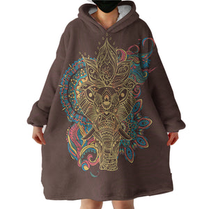 Golden Elephant Buddha Mandala Brown Theme SWLF4425 Hoodie Wearable Blanket