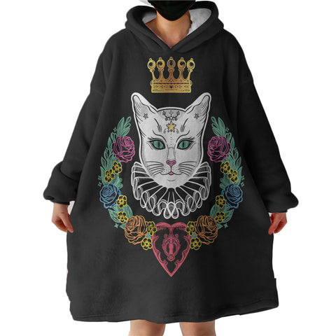 Image of Colorful Flowers & White Cat Crown SWLF4427 Hoodie Wearable Blanket