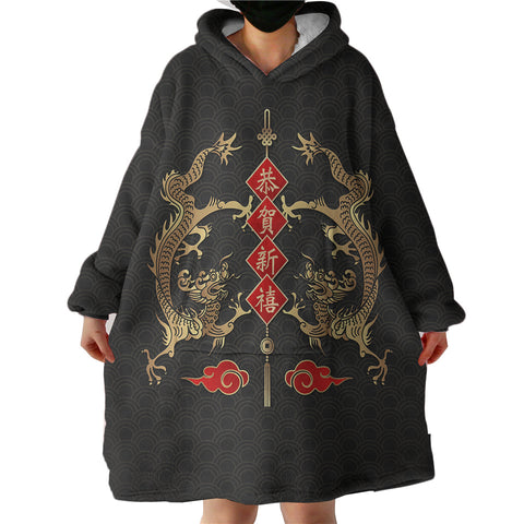 Image of Twin Chinese Golden Dragon SWLF4429 Hoodie Wearable Blanket