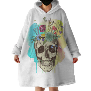 Colorful Flowers On Skull Watercolor Background SWLF4430 Hoodie Wearable Blanket