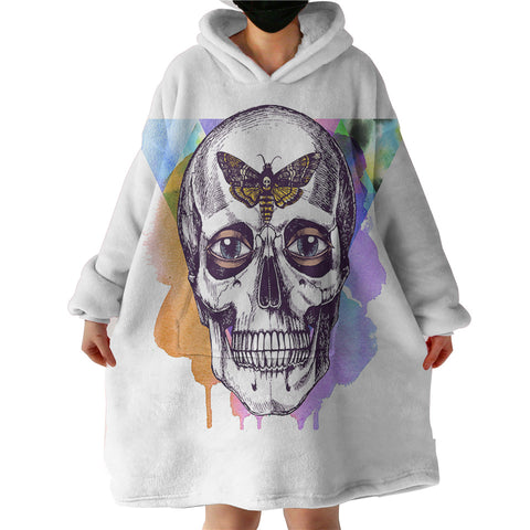 Image of Butterfly Skull Sketch Colorful Watercolor Background SWLF4432 Hoodie Wearable Blanket