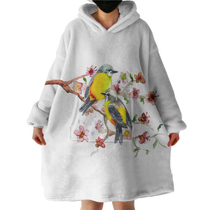 Yellow Sunbirds On Blossom Branchs SWLF4439 Hoodie Wearable Blanket