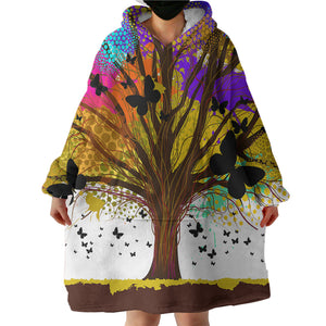 Colorful Huge Tree and Multi Butterflies SWLF4440 Hoodie Wearable Blanket