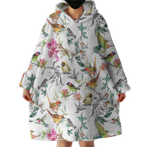 Multi Birds On Branch SWLF4441 Hoodie Wearable Blanket