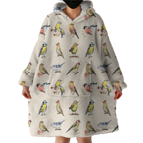 Image of Multi Colorful Bird Collection Cream Theme  SWLF4446 Hoodie Wearable Blanket