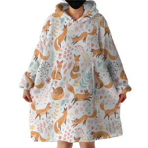 Multi Cute Cartoon Fox Activities  SWLF4450 Hoodie Wearable Blanket