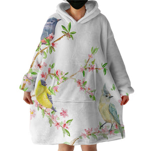 Birds On Blossom Branchs SWLF4492 Hoodie Wearable Blanket