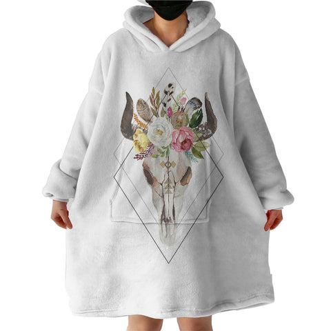 Image of Floral Buffalo Skull  SWLF4500 Hoodie Wearable Blanket