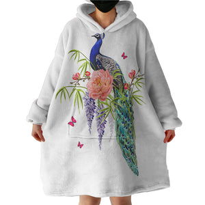 Beautiful Floral Peacock SWLF4502 Hoodie Wearable Blanket