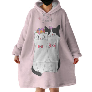 Cute My Sweet Loving Cats Pink Theme  SWLF4507 Hoodie Wearable Blanket