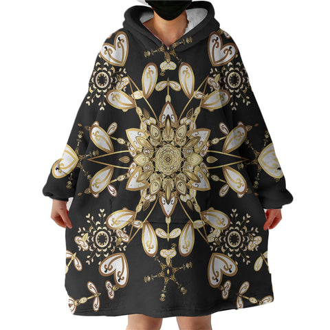 Image of Big Royal Golden & White Mandala  SWLF4512 Hoodie Wearable Blanket