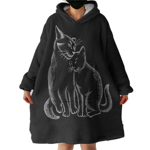 Loving Cats White Sketch Black Theme SWLF4513 Hoodie Wearable Blanket