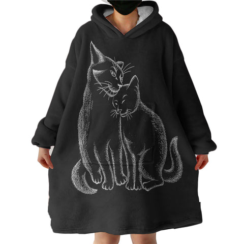 Image of Loving Cats White Sketch Black Theme SWLF4513 Hoodie Wearable Blanket