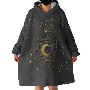 Golden Hand Holding Moon Light  SWLF4514 Hoodie Wearable Blanket