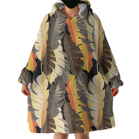 Image of Summer Earth Tone Orange Brown Monstera Leaves SWLF4517 Hoodie Wearable Blanket