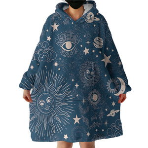 Retro Cream Sun Moon Star Sketch Galaxy Navy Theme SWLF4520 Hoodie Wearable Blanket