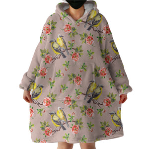 Couple Sunbird and Pink Flowers SWLF4533 Hoodie Wearable Blanket