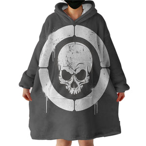 B&W Military Skull Spray  SWLF4534 Hoodie Wearable Blanket