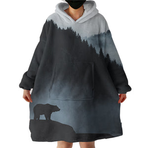 Black Scene High Forest Mountain Bear  SWLF4538 Hoodie Wearable Blanket