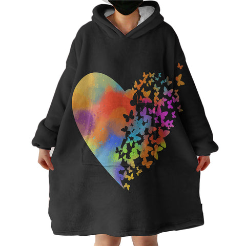 Image of Colorful Faded Butterfly Heart Shape  SWLF4543 Hoodie Wearable Blanket