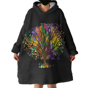 Multicolor Big Tree Black Theme  SWLF4577 Hoodie Wearable Blanket