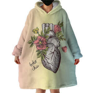 Boho Chic Vintage Floral Heart Sketch SWLF4578 Hoodie Wearable Blanket