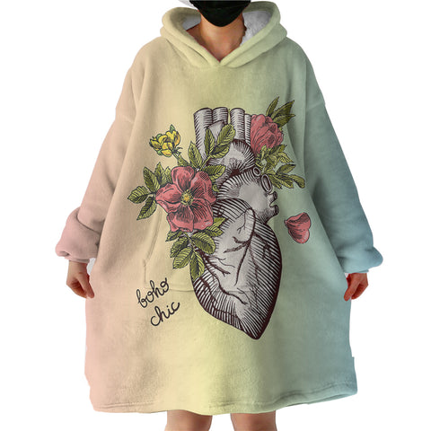 Image of Boho Chic Vintage Floral Heart Sketch SWLF4578 Hoodie Wearable Blanket