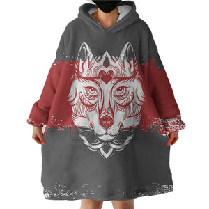 Vintage Wolf Grey & Red Brush SWLF4582 Hoodie Wearable Blanket