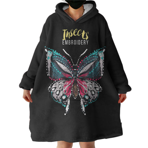 Image of Colorful Butterfly Embroidery Effect  SWLF4583 Hoodie Wearable Blanket